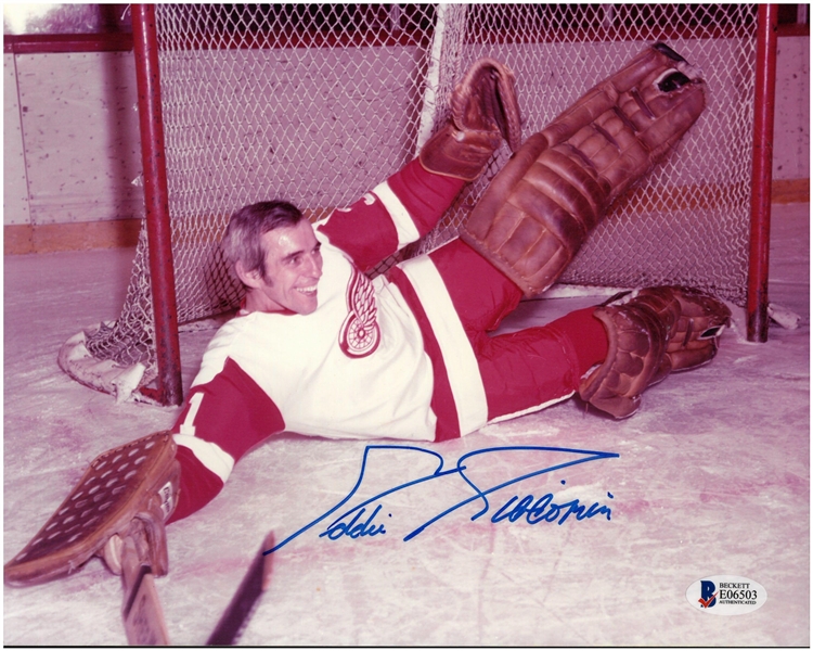 Eddie Giacomin Autographed Red Wings 8x10