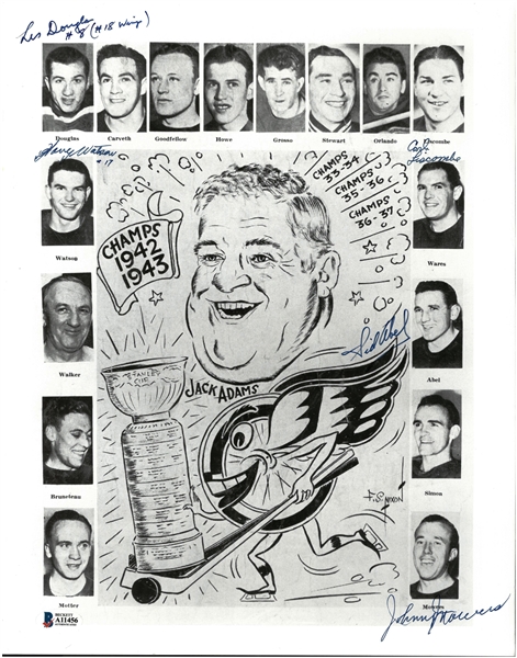 1942/43 Red Wings 11x14 Signed by 5