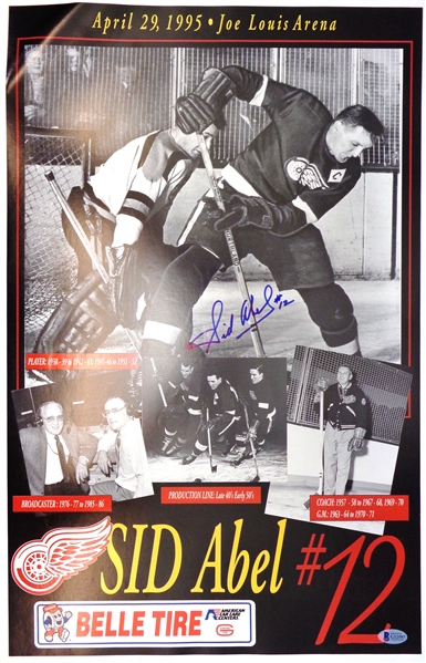 Sid Abel Autographed 14x22 Number Retirement Poster