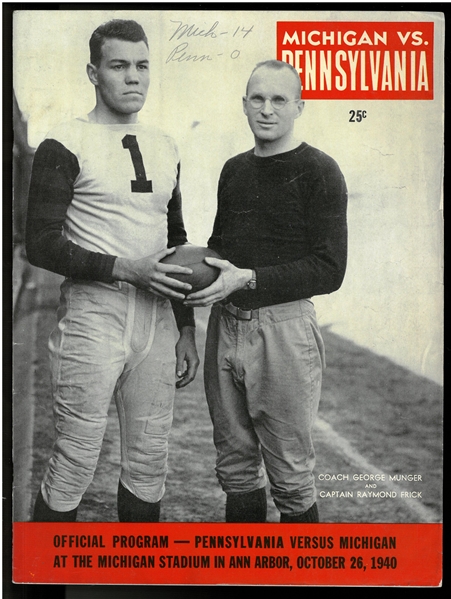 Michigan vs Penn October 1940 Football Program
