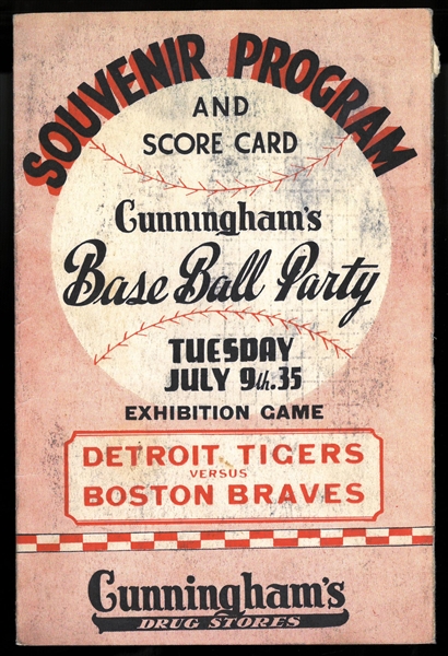 Detroit Tigers vs Boston Braves July 1935 Program
