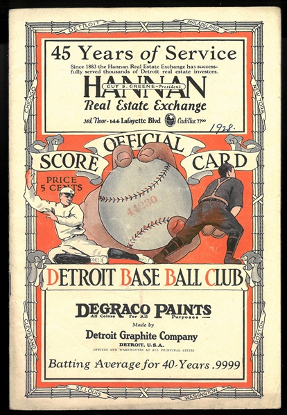Detroit Tigers vs Chicago White Sox 1928 Program