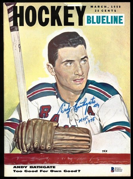 Andy Bathgate Autographed 1958 Hockey Blueline
