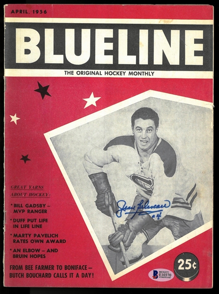 Jean Beliveau Autographed 1956 Hockey Blueline