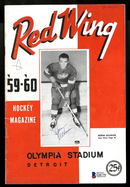 Norm Ullman Autographed 1960 Red Wings Program