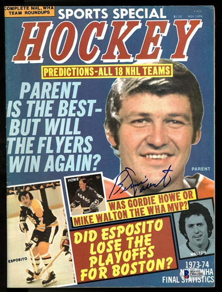 Bernie Parent Autographed 1974 Hockey Magazine