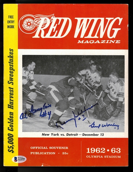Ullman/Langlois/Worsley Autographed Red Wings Program