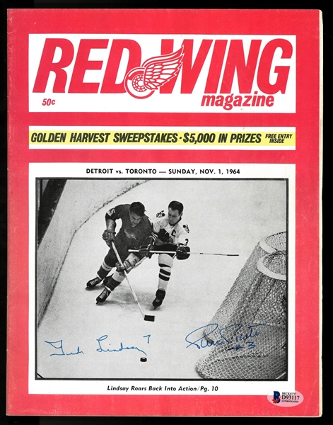 Ted Lindsay & Pierre Pilote Autographed Red Wings Program