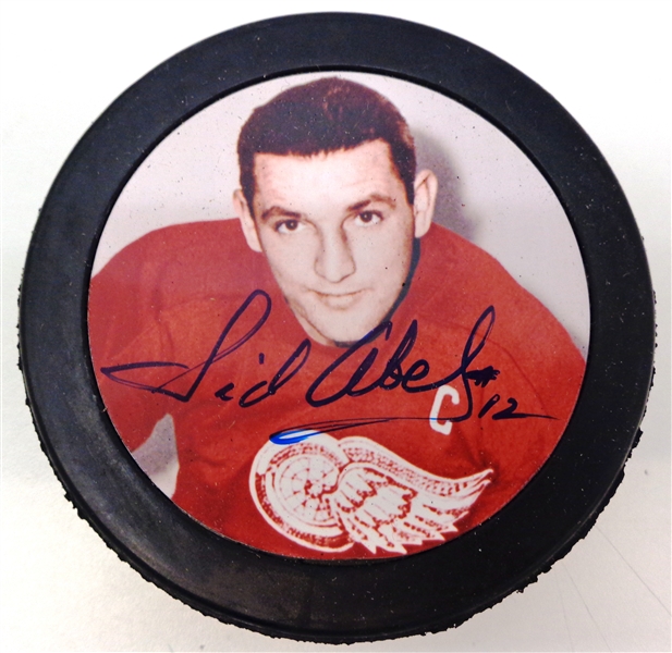 Sid Abel Autographed Photo Puck