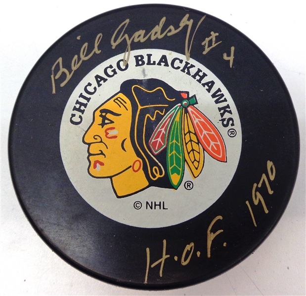 Bill Gadsby Autographed Blackhawks Puck