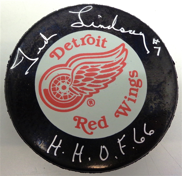 Ted Lindsay Autographed Red Wings Game Puck