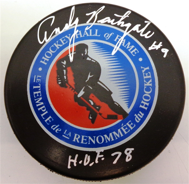 Andy Bathgate Autographed Hall of Fame Puck