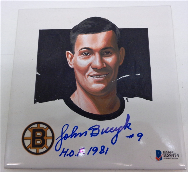 Johnny Bucyk Autographed Hand Painted 5" Tile