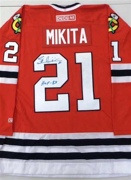 Stan Mikita Autographed Blackhawks Jersey w/ HOF