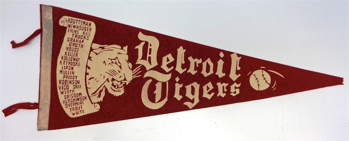 1948 Detroit Tigers Pennant with Names Scroll