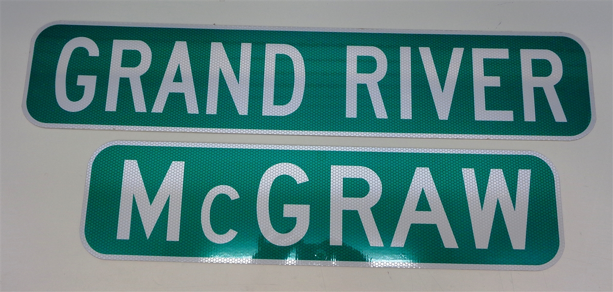 Grand River & McGraw Olympia Cross Streets Signs