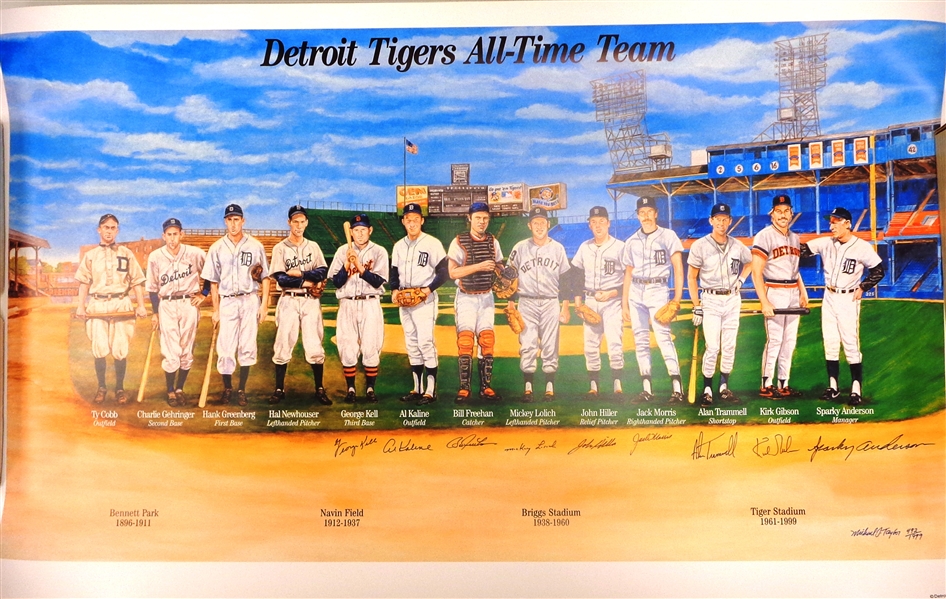 Detroit Tigers All Time Team Autographed Lithograph