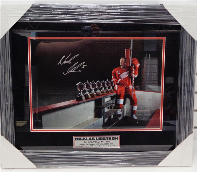 Nick Lidstrom Autographed Framed Norris Trophies Photo