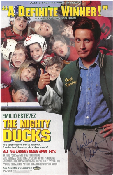 Emilio Estevez Signed Mighty Ducks 11x17 Movie Poster