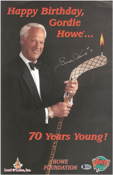 Gordie Howe Autographed 70th Birthday 11x17