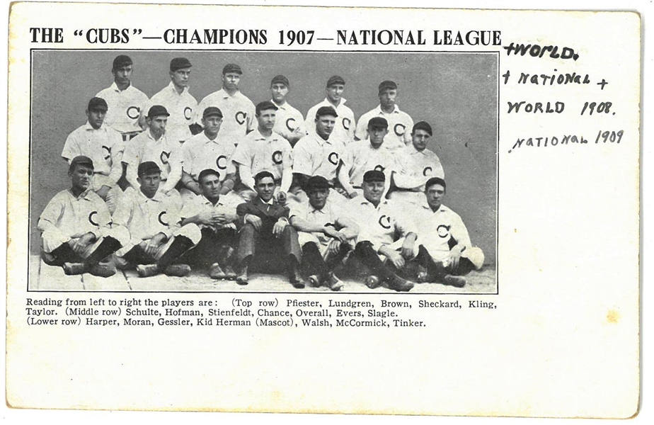 1907 Chicago Cubs World Champions Postcard