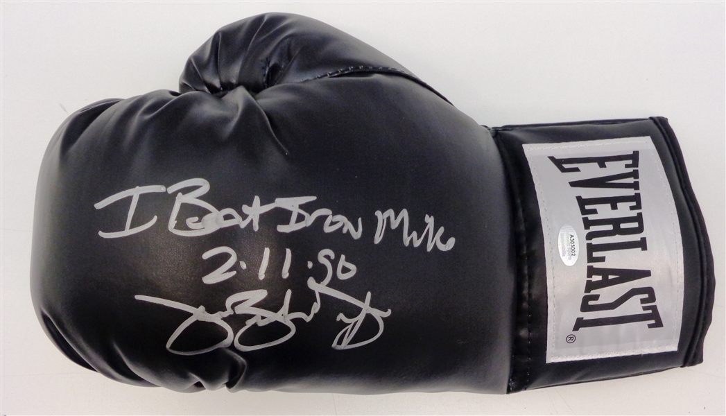 James Buster Douglas Signed Everlast Black Boxing Glove w/I Beat Iron Mike 2/11/90