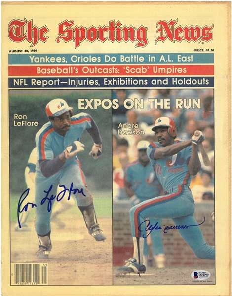 Andre Dawson & Ron Leflore Autographed 1980 Sporting News