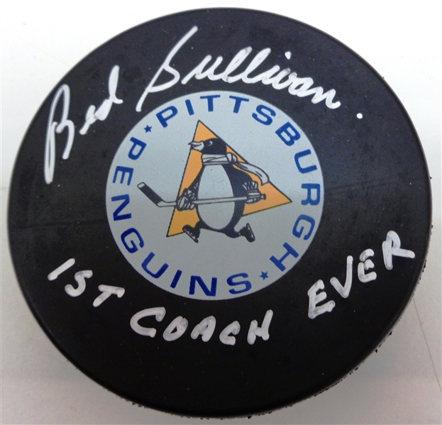 Red Sullivan Autographed Penguins Puck w/ 1st Coach Ever