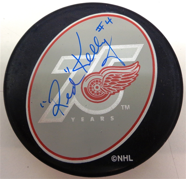 Red Kelly Autographed Red Wings 75th Puck