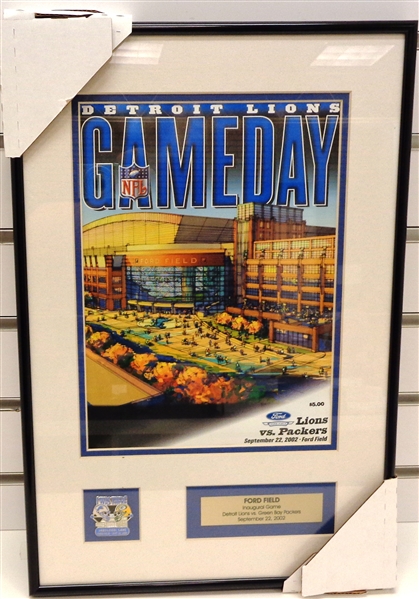 Detroit Lions Inaugural Game at Ford Field Framed Program and Pin