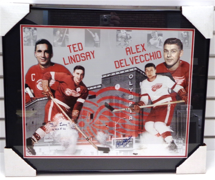 Ted Lindsay & Alex Delvecchio Autographed Framed 16x20