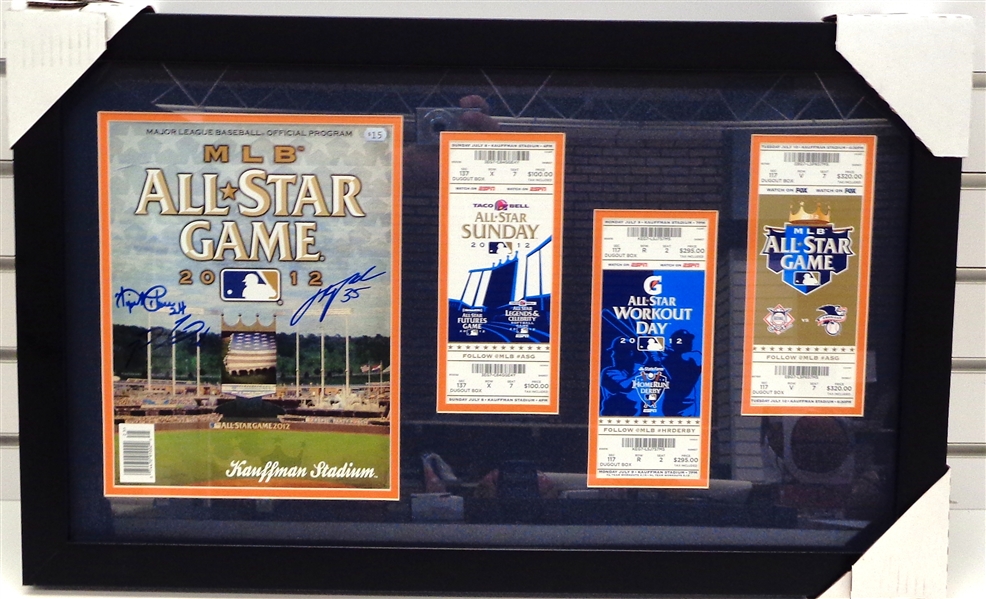 Cabrera/Verlander/Fielder Autographed Framed 2012 All Star Game Program & Tickets