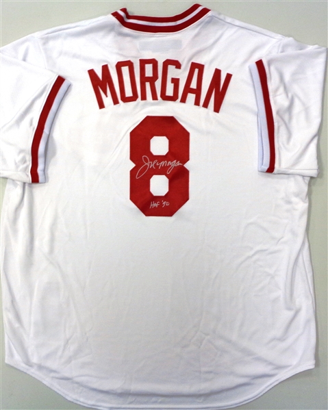 Joe Morgan Autographed Reds Cooperstown Collection Jersey w/ HOF 90