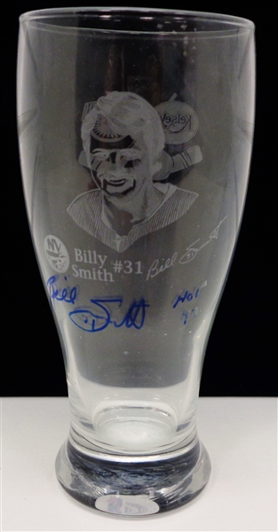 Billy Smith Autographed Etched Pint Glass