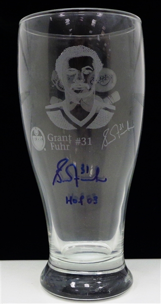 Grant Fuhr Autographed Etched Pint Glass