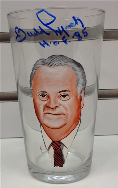 Budd Lynch Autographed Hand Painted Pint Glass