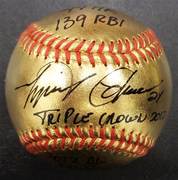 Miguel Cabrera Autographed Gold Triple Crown Stat Ball