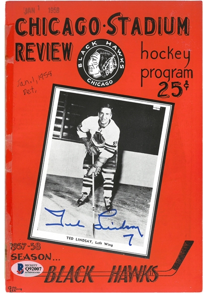 Ted Lindsay Autographed 1958 Program