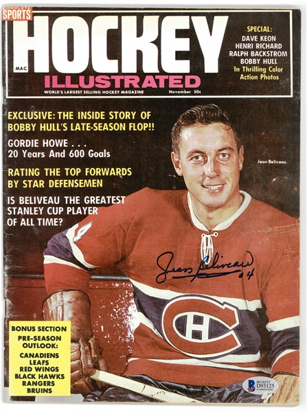 Jean Beliveau Autographed Hockey Illustrated