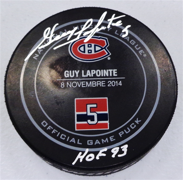 Guy Lapointe Autographed Number Retirement Puck w/ HOF