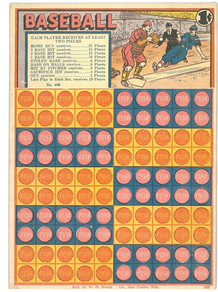 Vintage 1 Cent Gambling Baseball Punch Board