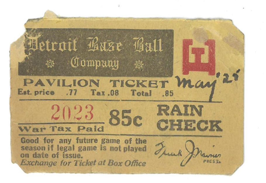 1925 Detroit Tigers Navin Field Ticket