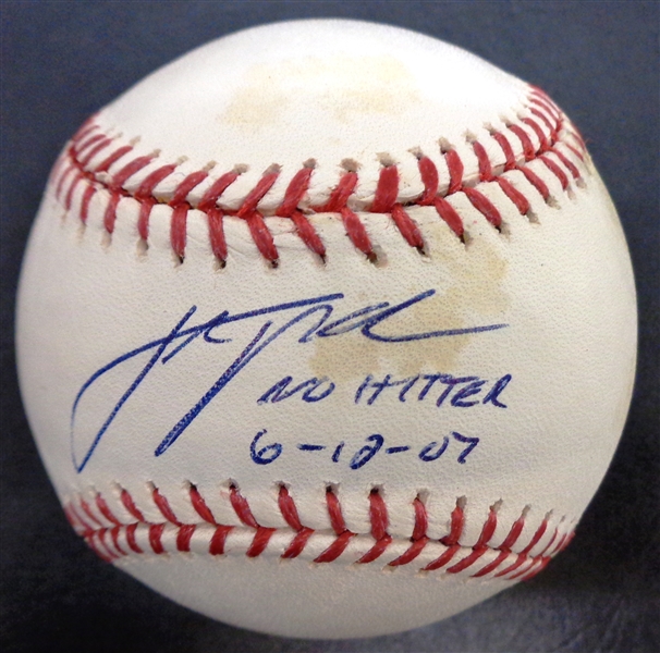 Justin Verlander Autographed Baseball w/ No Hitter 6-12-07