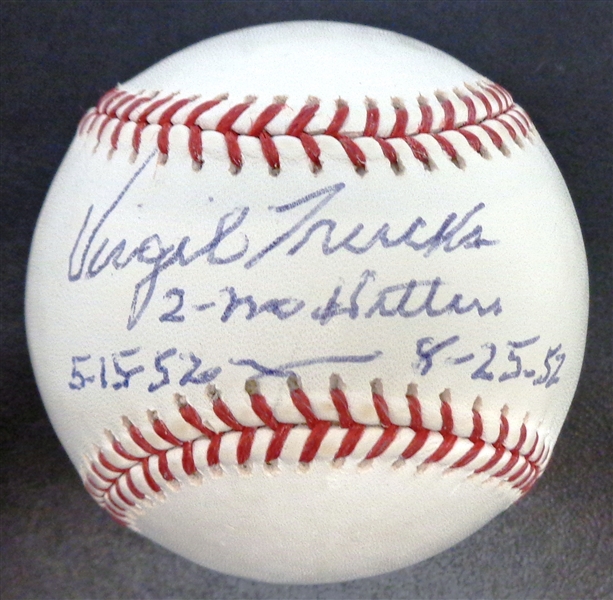 Virgil Trucks Autographed Baseball w/ 2 No Hitters
