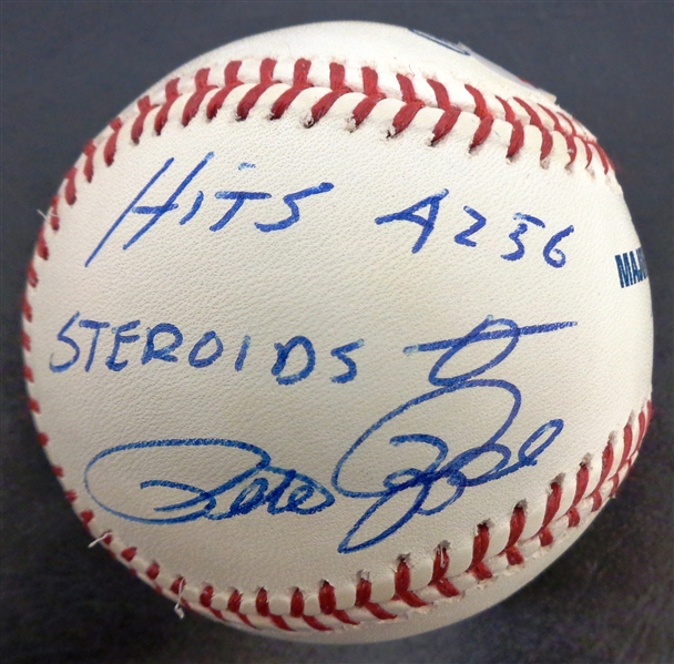 Pete Rose Autographed Ball w/ "Hits 4256, Steroids 0"