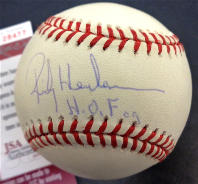 Rickey Henderson Autographed Baseball w/ HOF