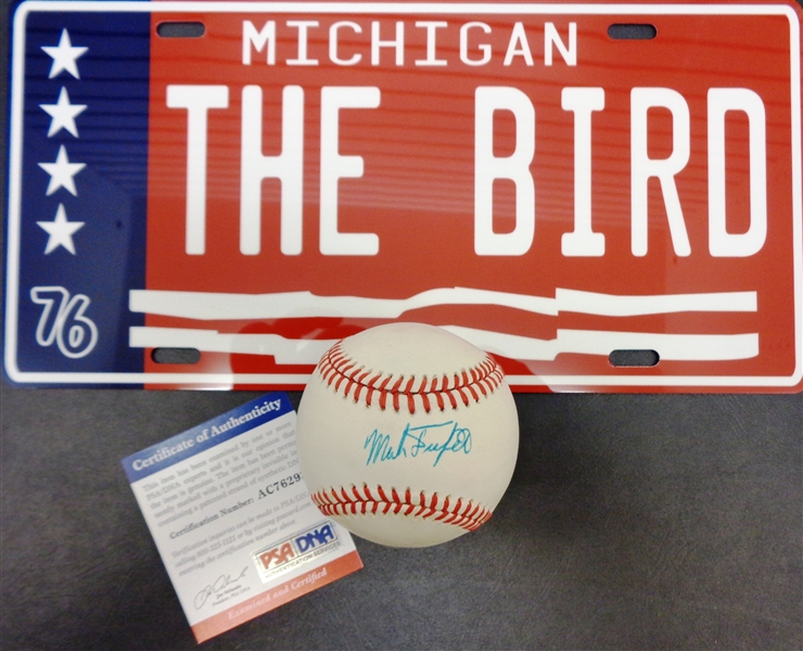 Mark "The Bird" Fidrych Autographed Baseball w/ Bonus License Plate