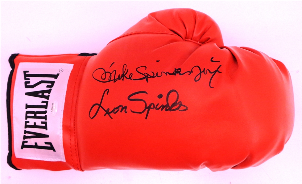 Leon Spinks & Michael (Mike) Spinks Dual Signed Everlast Red Boxing Glove w/ Jinx