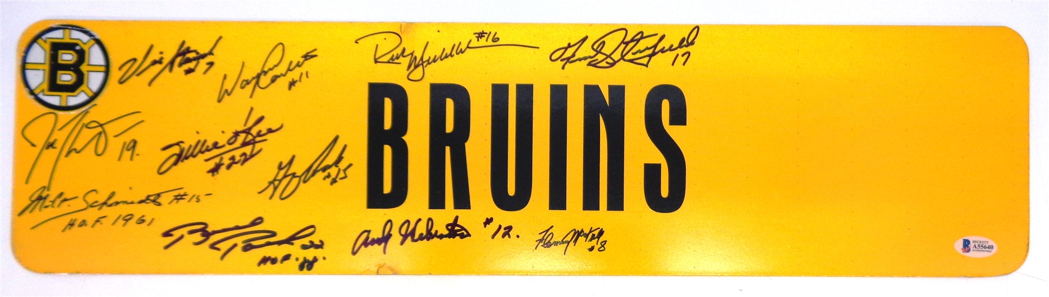 Boston Bruins 6x24 Metal Sign Autographed by 11