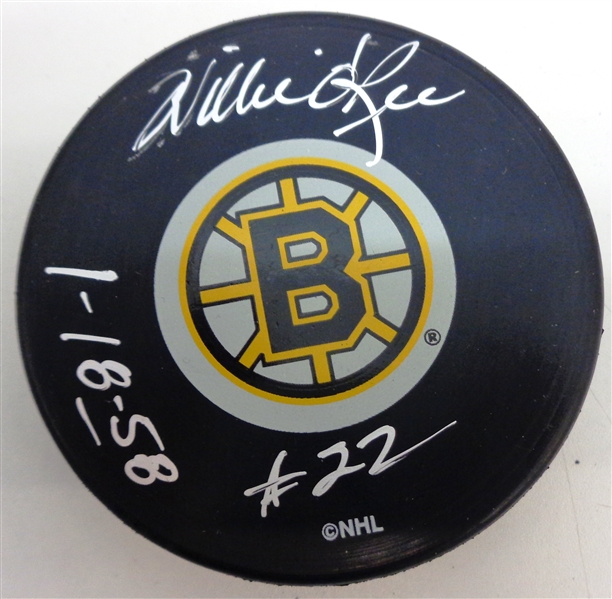 Willie ORee Autographed Bruins Puck w/ Debut Date